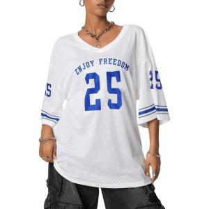 imageSOLY HUX Jersey Shirts for Women Oversized TShirt Jersey Top Graphic V Neck TShirts for Teen Girls Casual Football Tee TopsWhite Blue 25