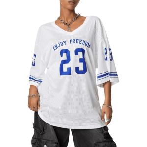 imageSOLY HUX Jersey Shirts for Women Oversized TShirt Jersey Top Graphic V Neck TShirts for Teen Girls Casual Football Tee TopsWhite Letter