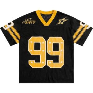 imageSOLY HUX Mens Jersey Y2k Baggy Shirts Graphic Tees Oversized V Neck Tshirts Summer TopsBlack Printed