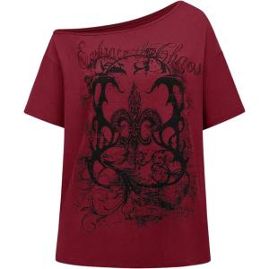 imageSOLY HUX Womens Off The Shoulder Tops Graphic Tees Y2k Vintage Gothic Oversized T Shirts StreetwearBurgundy Graphic