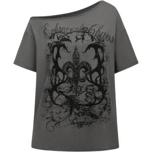 imageSOLY HUX Womens Off The Shoulder Tops Graphic Tees Y2k Vintage Gothic Oversized T Shirts StreetwearGrey Graphic