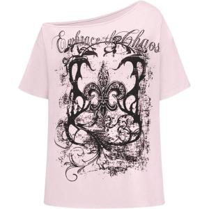 imageSOLY HUX Womens Off The Shoulder Tops Graphic Tees Y2k Vintage Gothic Oversized T Shirts StreetwearPink Graphic