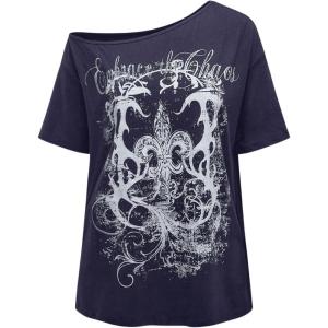 imageSOLY HUX Womens Off The Shoulder Tops Graphic Tees Y2k Vintage Gothic Oversized T Shirts StreetwearRoyal Blue
