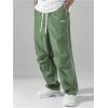 imageSOLY HUX Mens Parachute Pants Y2k Baggy Sweatpants Wide Leg Drawstring Waist Casual Pants StreetwearGreen Letter