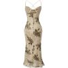 imageSOLY HUX Womens Floral Print Bodycon Cami Dress Cowl Neck Spaghetti Strap Summer Long DressesApricot Floral