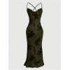 imageSOLY HUX Womens Floral Print Bodycon Cami Dress Cowl Neck Spaghetti Strap Summer Long DressesArmy Green Floral