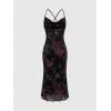 imageSOLY HUX Womens Floral Print Bodycon Cami Dress Cowl Neck Spaghetti Strap Summer Long DressesBlack Floral Print