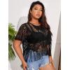 imageSOLY HUX Womens Plus Size Sheer Lace Fringe Hem Short Sleeve Tee T Shirt TopsBlack Pure