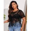 imageSOLY HUX Womens Plus Size Sheer Lace Fringe Hem Short Sleeve Tee T Shirt TopsBlack Pure