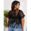 imageSOLY HUX Womens Plus Size Sheer Lace Fringe Hem Short Sleeve Tee T Shirt TopsBlack Pure