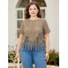 imageSOLY HUX Womens Plus Size Sheer Lace Fringe Hem Short Sleeve Tee T Shirt TopsPure Khaki