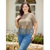 imageSOLY HUX Womens Plus Size Sheer Lace Fringe Hem Short Sleeve Tee T Shirt TopsPure Khaki