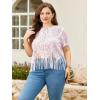 imageSOLY HUX Womens Plus Size Sheer Lace Fringe Hem Short Sleeve Tee T Shirt TopsPure Light Pink