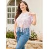 imageSOLY HUX Womens Plus Size Sheer Lace Fringe Hem Short Sleeve Tee T Shirt TopsPure Light Pink