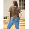 imageSOLY HUX Womens Plus Size Sheer Lace Fringe Hem Short Sleeve Tee T Shirt TopsSolid Brown