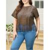imageSOLY HUX Womens Plus Size Sheer Lace Fringe Hem Short Sleeve Tee T Shirt TopsSolid Brown