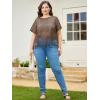 imageSOLY HUX Womens Plus Size Sheer Lace Fringe Hem Short Sleeve Tee T Shirt TopsSolid Brown