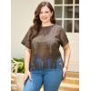 imageSOLY HUX Womens Plus Size Sheer Lace Fringe Hem Short Sleeve Tee T Shirt TopsSolid Brown