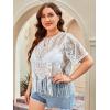 imageSOLY HUX Womens Plus Size Sheer Lace Fringe Hem Short Sleeve Tee T Shirt TopsSolid White