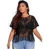 imageSOLY HUX Womens Plus Size Sheer Lace Fringe Hem Short Sleeve Tee T Shirt TopsBlack Pure