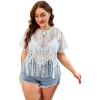 imageSOLY HUX Womens Plus Size Sheer Lace Fringe Hem Short Sleeve Tee T Shirt TopsSolid White