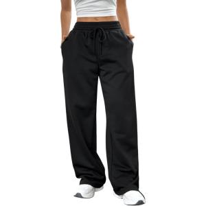 imageSOLY HUX Girls Straight Wide Leg Sweatpants Casual High Waisted Baggy Joggers Track PantsPlain Black