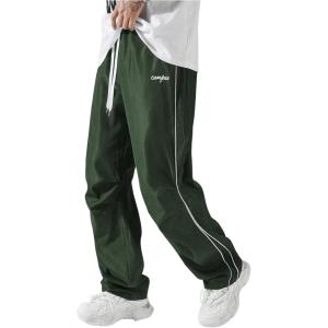 imageSOLY HUX Mens Parachute Pants Y2k Baggy Sweatpants Wide Leg Drawstring Waist Casual Pants StreetwearArmy Green
