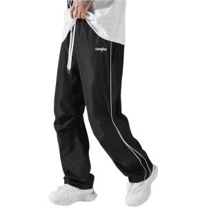 imageSOLY HUX Mens Parachute Pants Y2k Baggy Sweatpants Wide Leg Drawstring Waist Casual Pants StreetwearBlack Letter