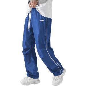 imageSOLY HUX Mens Parachute Pants Y2k Baggy Sweatpants Wide Leg Drawstring Waist Casual Pants StreetwearBlue Letter