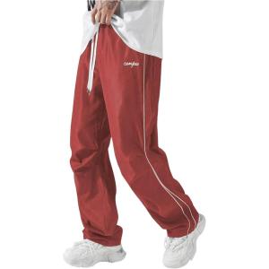 imageSOLY HUX Mens Parachute Pants Y2k Baggy Sweatpants Wide Leg Drawstring Waist Casual Pants StreetwearBurgundy Letter