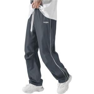 imageSOLY HUX Mens Parachute Pants Y2k Baggy Sweatpants Wide Leg Drawstring Waist Casual Pants StreetwearDark Grey