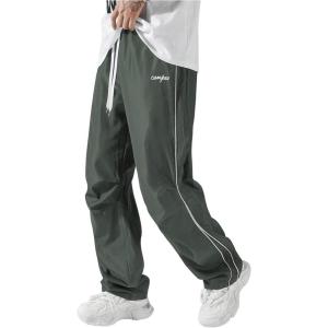 imageSOLY HUX Mens Parachute Pants Y2k Baggy Sweatpants Wide Leg Drawstring Waist Casual Pants StreetwearDark Grey Letter