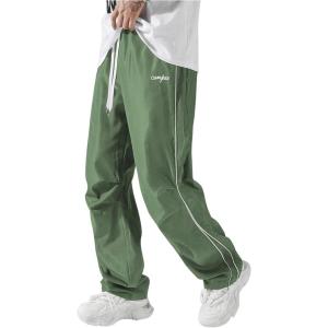imageSOLY HUX Mens Parachute Pants Y2k Baggy Sweatpants Wide Leg Drawstring Waist Casual Pants StreetwearGreen Letter