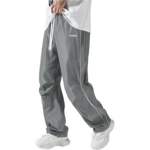 imageSOLY HUX Mens Parachute Pants Y2k Baggy Sweatpants Wide Leg Drawstring Waist Casual Pants StreetwearGrey Letter