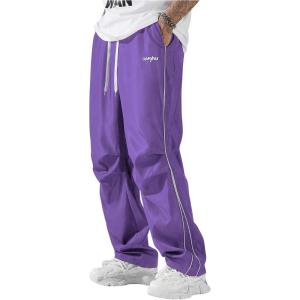 imageSOLY HUX Mens Parachute Pants Y2k Baggy Sweatpants Wide Leg Drawstring Waist Casual Pants StreetwearPurple Letter