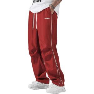 imageSOLY HUX Mens Parachute Pants Y2k Baggy Sweatpants Wide Leg Drawstring Waist Casual Pants StreetwearRed Letter