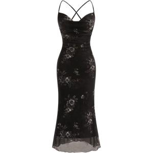 imageSOLY HUX Womens Floral Print Bodycon Cami Dress Cowl Neck Spaghetti Strap Summer Long DressesBlack Floral