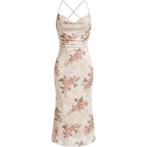 imageSOLY HUX Womens Floral Print Bodycon Cami Dress Cowl Neck Spaghetti Strap Summer Long DressesDusty Pink Floral