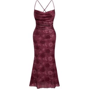 imageSOLY HUX Womens Floral Print Bodycon Cami Dress Cowl Neck Spaghetti Strap Summer Long DressesRed Floral