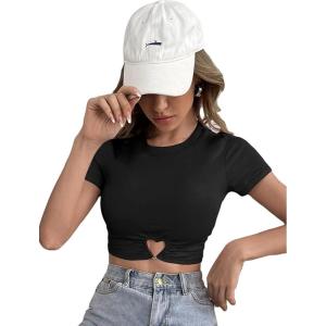 imageSOLY HUX Womens Summer Crop Top Short Sleeve T Shirt Cute TeeSolid Black