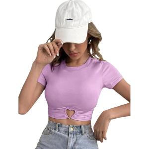 imageSOLY HUX Womens Summer Crop Top Short Sleeve T Shirt Cute TeeSolid Mauve Purple