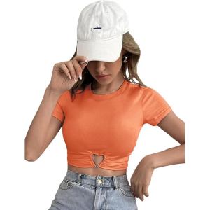 imageSOLY HUX Womens Summer Crop Top Short Sleeve T Shirt Cute TeeSolid Orange
