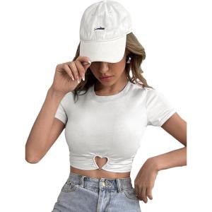imageSOLY HUX Womens Summer Crop Top Short Sleeve T Shirt Cute TeeSolid White