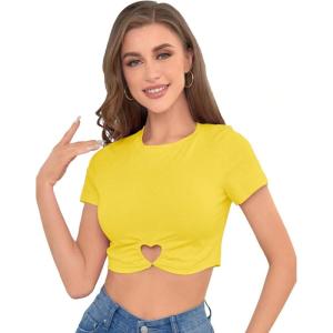 imageSOLY HUX Womens Summer Crop Top Short Sleeve T Shirt Cute TeeSolid Yellow