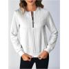 imageSOLY HUX Womens Half Zip Sweatshirt Crew Neck Long Sleeve Cable Knit Pullover TopsPlain White