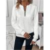 imageSOLY HUX Womens Half Zip Sweatshirt Crew Neck Long Sleeve Cable Knit Pullover TopsPlain White