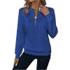 imageSOLY HUX Womens Half Zip Sweatshirt Crew Neck Long Sleeve Cable Knit Pullover TopsPure Blue