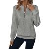 imageSOLY HUX Womens Half Zip Sweatshirt Crew Neck Long Sleeve Cable Knit Pullover TopsPure Grey