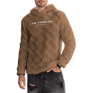 imageSOLY HUX Hoodies for Men Graphic Fuzzy Sherpa Pullover Hoodie Long Sleeve Winter Fleece Hooded SweatshirtCoffee Brown