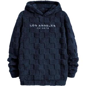imageSOLY HUX Hoodies for Men Graphic Fuzzy Sherpa Pullover Hoodie Long Sleeve Winter Fleece Hooded SweatshirtDark Blue